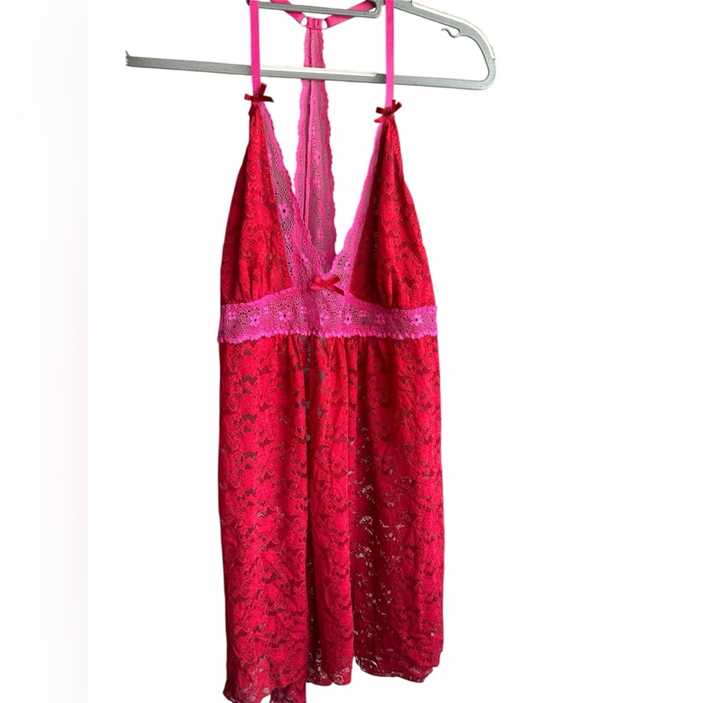 Torrid Lace Halter Babydoll Chemise Slip Dress in Red and Pink